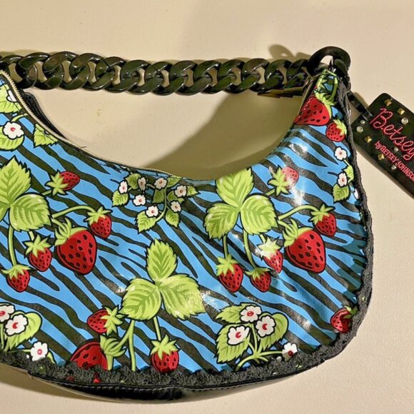 Y2K Betsey Johnson Strawberry fields Tiger print blue mini shoulder purse - Picture 2 of 5